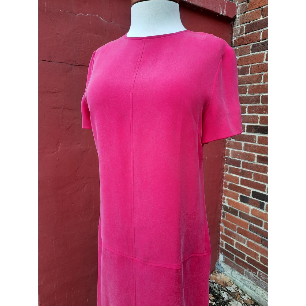 Vintage 90's Drop Waist Short Sleeve Silk Little Dress Shift Pink